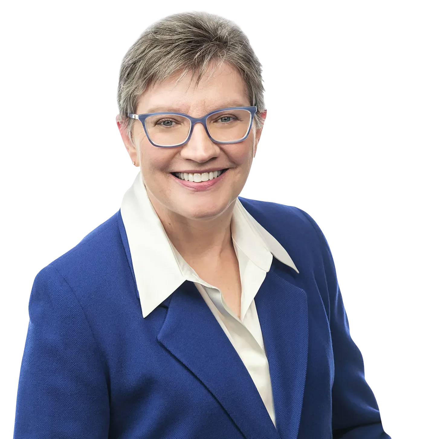 Kathy J. Lang smiling and wearing blue blazer